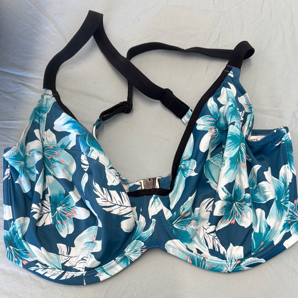 Elomi 38h Teal Floral Underwire Bikini Top